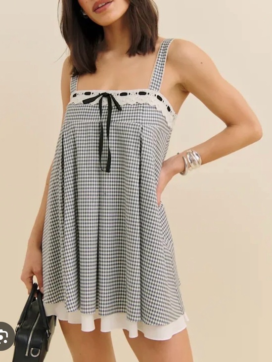 Reformation Dresses & Skirts - Reformation Black & White Gingham Lace-Trim Mini Dress